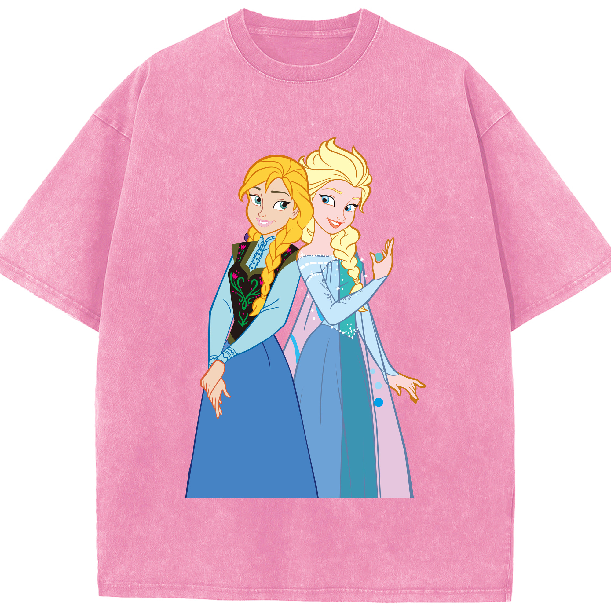 （画像用） アナと雪の女王 アンナ エルサ Frozen Anna Elsa 綿100% ヴィンテージ風 半袖Tシャツ（フロントプリント）